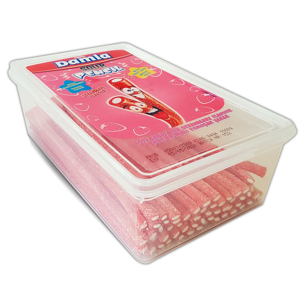 DAMLA Sour Licorice Pencil Strawberry Pet Box (100 pcs)(1kg)