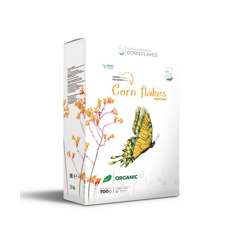 Organic Corn flakes of instant cooking breakfast cereal 
