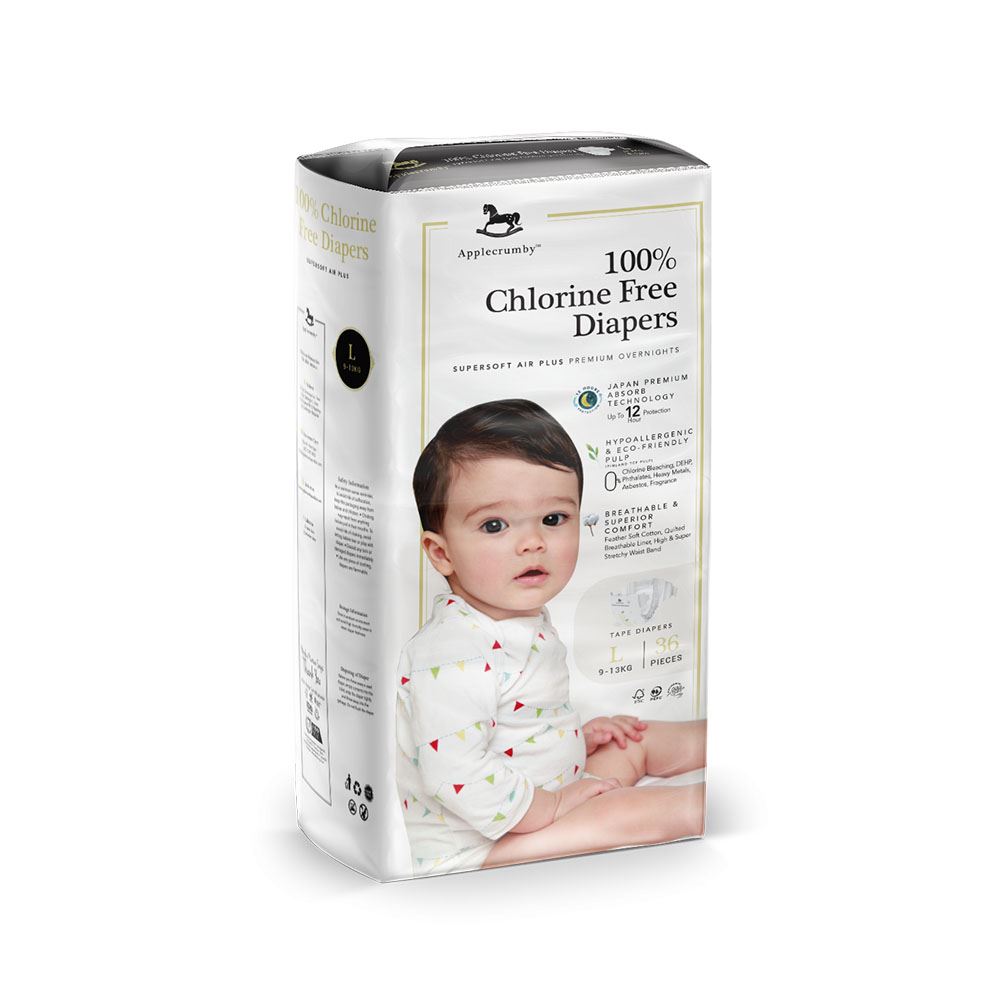 Applecrumby™ Chlorine Free Premium Overnight Baby Tape Diapers (L36)