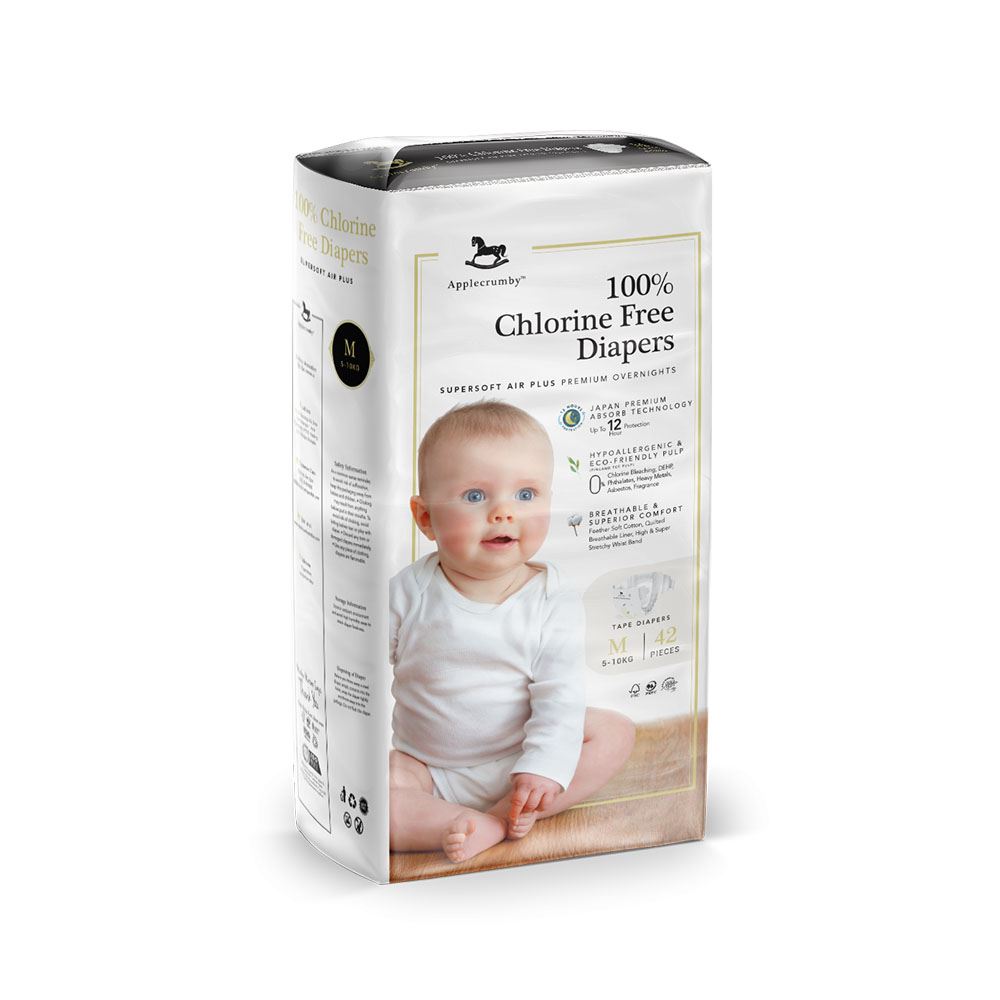 Applecrumby™ Chlorine Free Premium Overnight Baby Tape Diapers (M42)