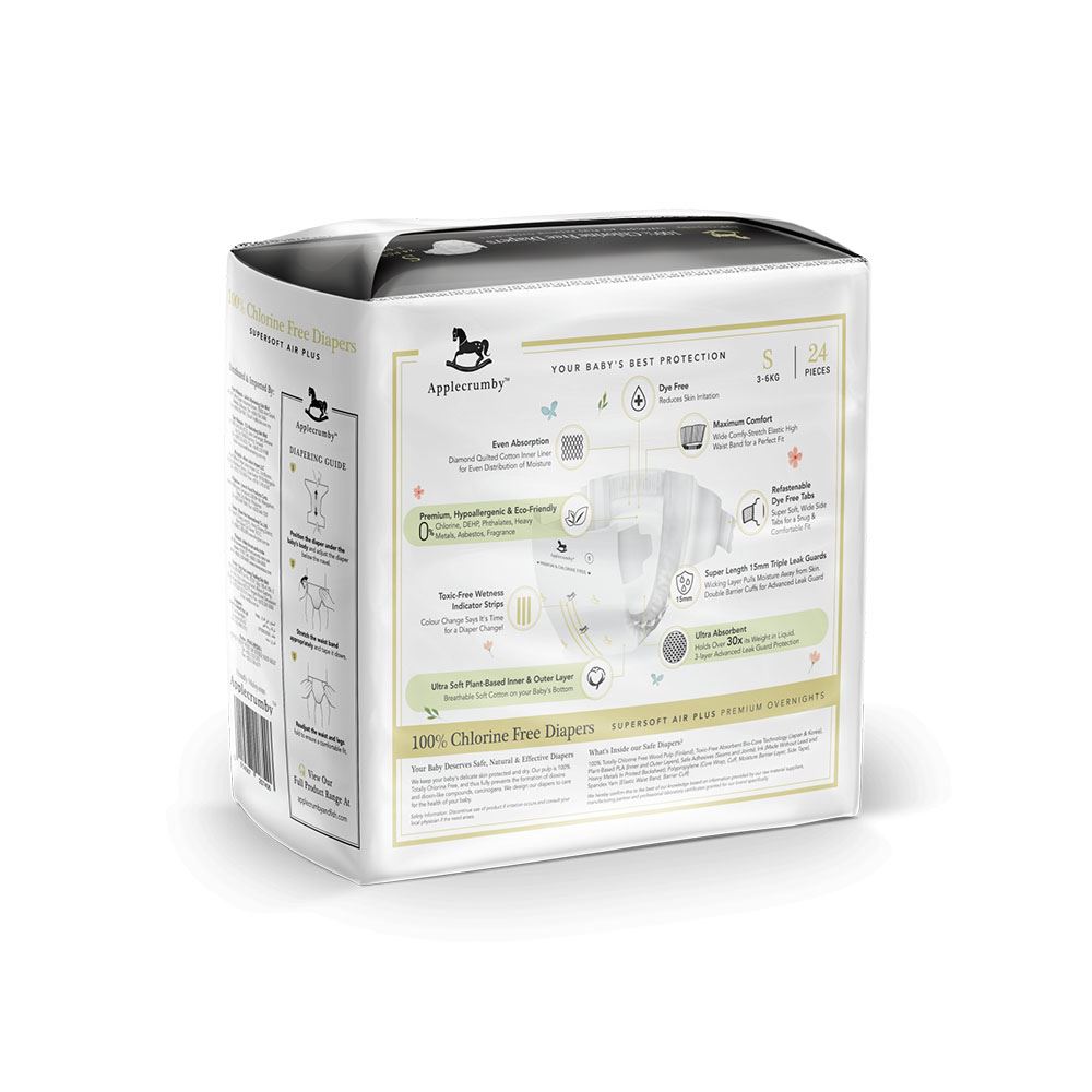 Applecrumby™ Chlorine Free Premium Overnight Baby Tape Diapers (S24)
