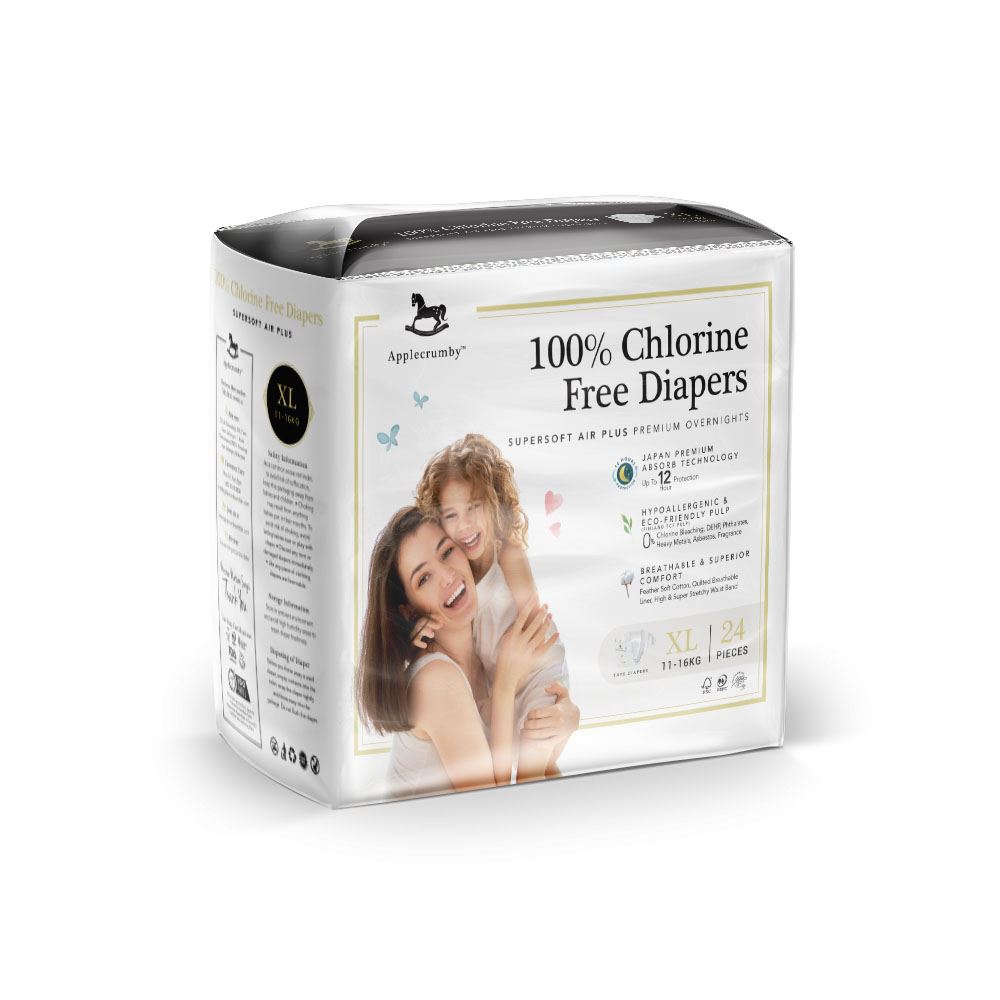 Applecrumby™ Chlorine Free Premium Overnight Baby Tape Diapers (XL24)