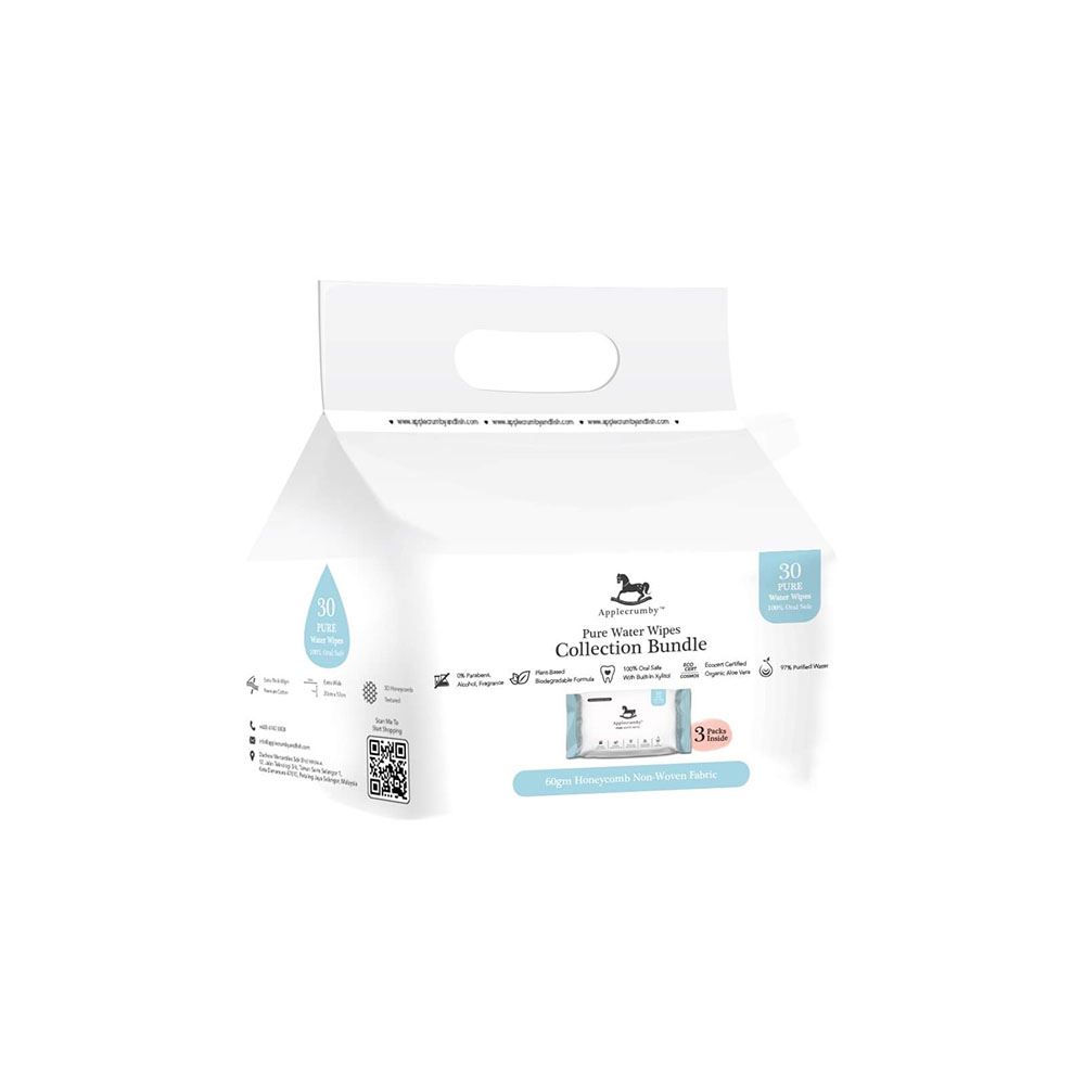 Applecrumby™ Premium Pure Water Wipes 10s (3 PACK BUNDLE, Xylitol for Oral Care)