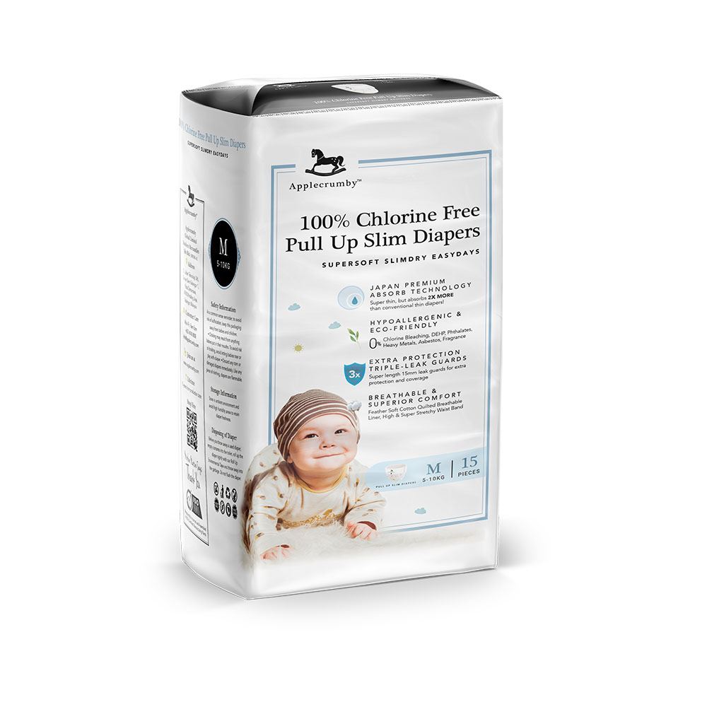 Applecrumby™ Chlorine Free SlimDry EasyDay Baby Pull Up Diapers (M15)