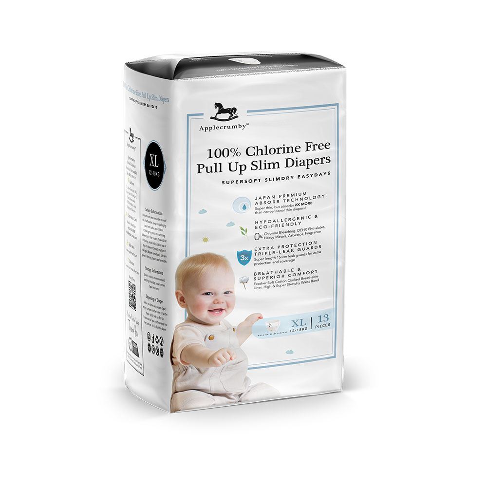 Applecrumby™ Chlorine Free SlimDry EasyDay Baby Pull Up Diapers (XL13)