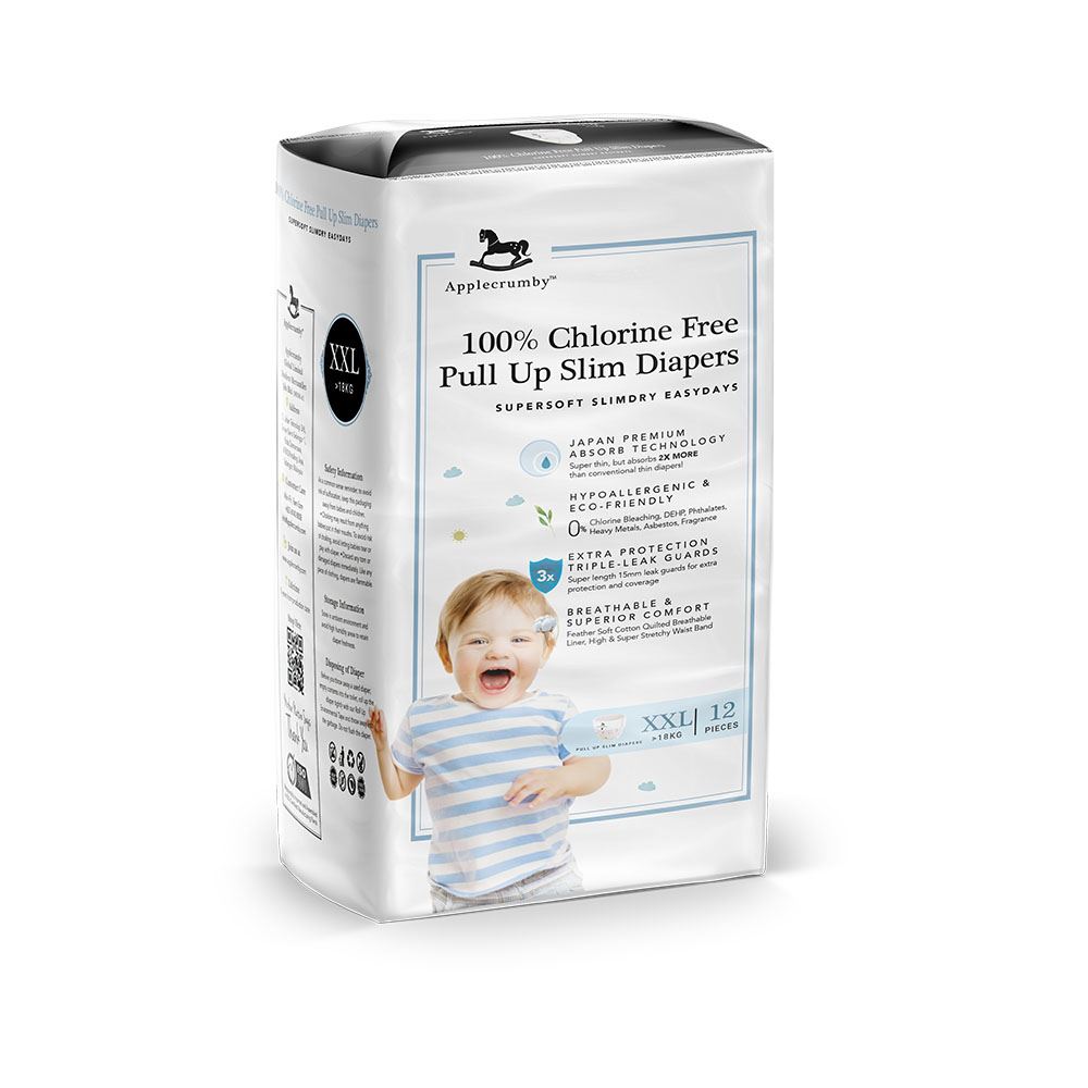 Applecrumby™ Chlorine Free SlimDry EasyDay Baby Pull Up Diapers (XXL12)