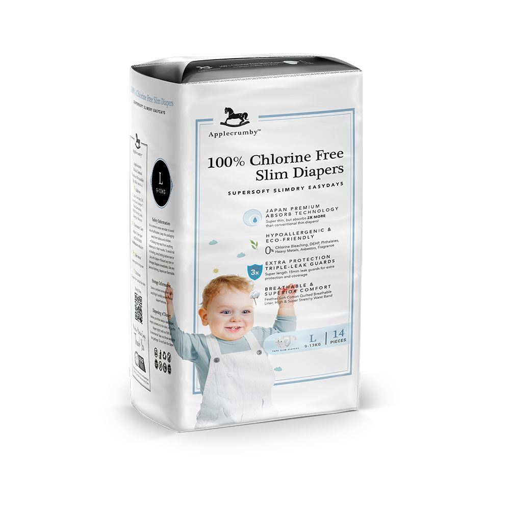 Applecrumby™ Chlorine Free SlimDry EasyDay Baby Tape Diapers (L14)