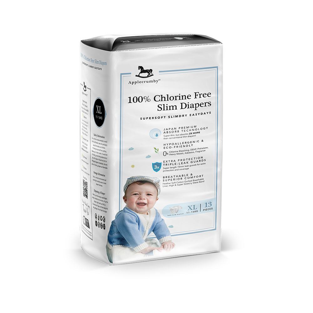 Applecrumby™ Chlorine Free SlimDry EasyDay Baby Tape Diapers (XL13)