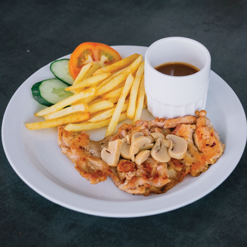 Grilled Chicken Chop with Mushroom Sauce