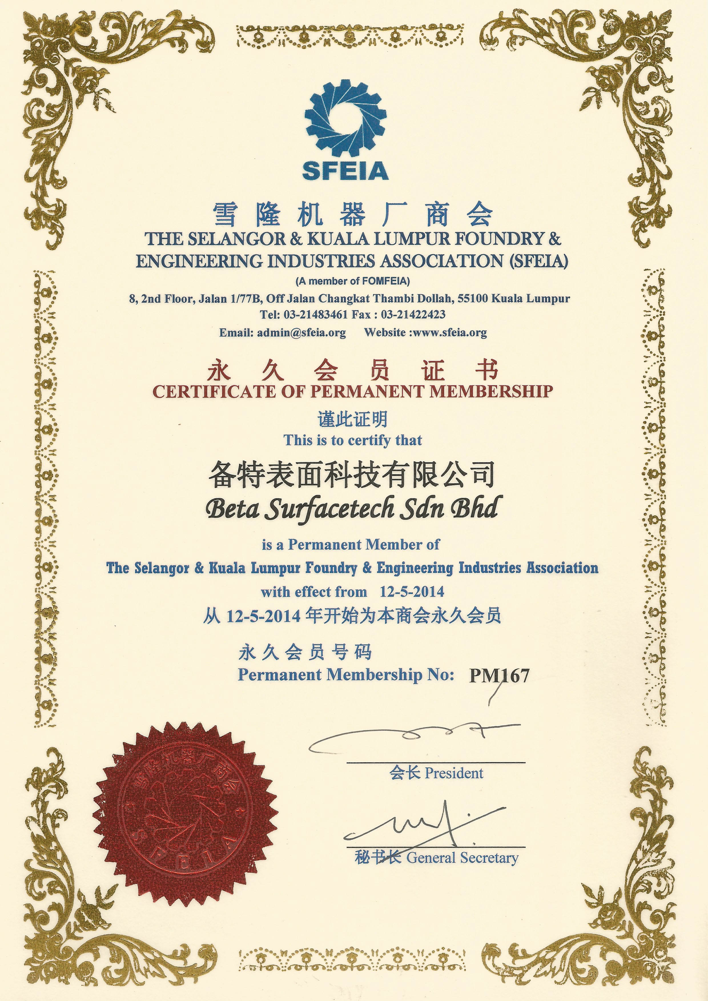 SFEIA Certificate