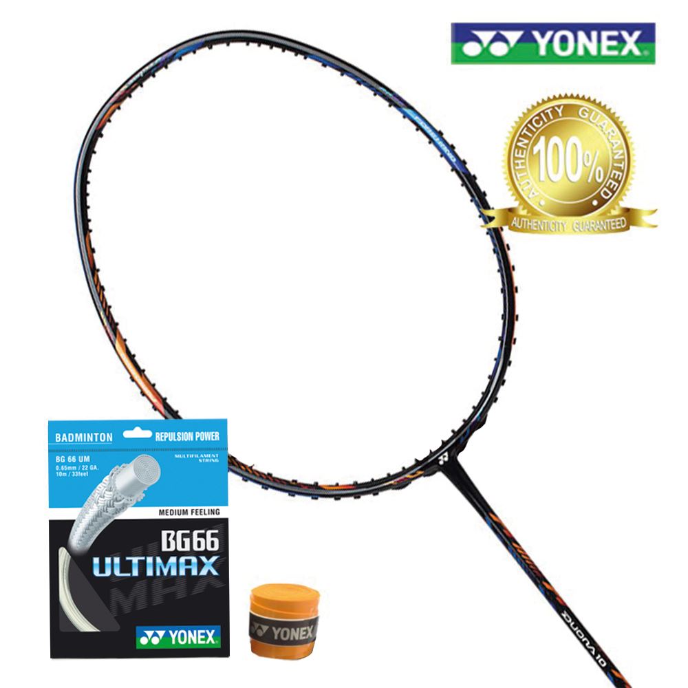 Yonex Duora 10 Blue Orange Badminton Racket ( C/W Yonex BG66UM & Ac102ex Overgrip) 