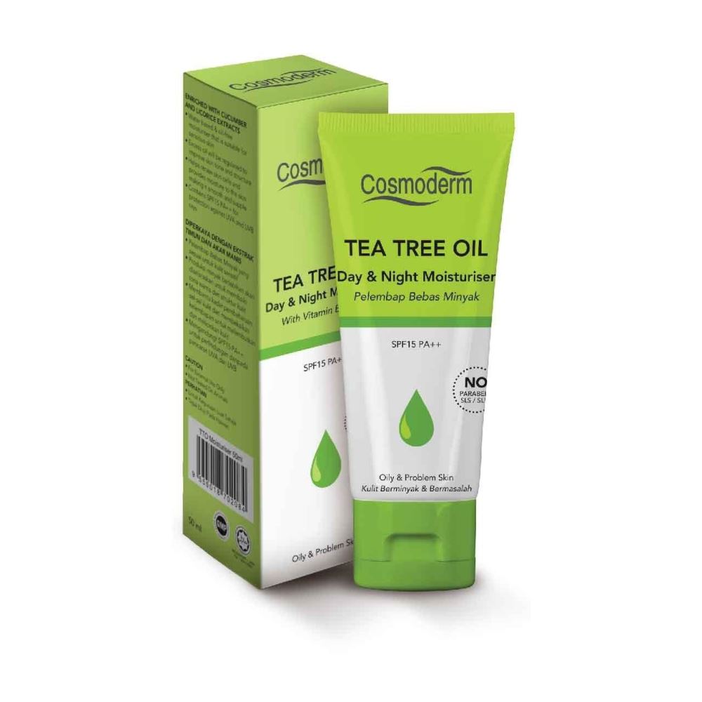 Cosmoderm Tea Tree Oil Day & Night Moisturiser with Vitamin E 200i.u SPF 15PA++ 50ml 