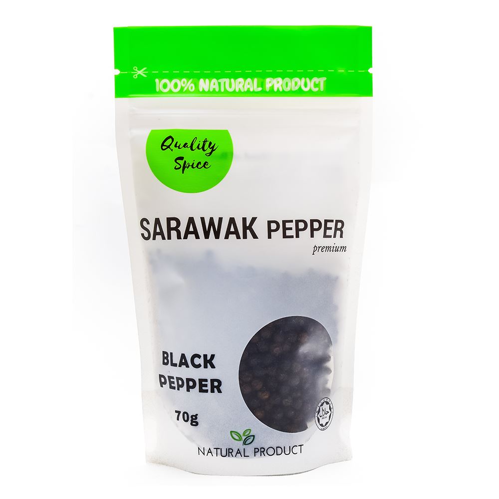 Sarawak Black Pepper Berries Premium 70G Bag | Halal Black Pepper Supplier