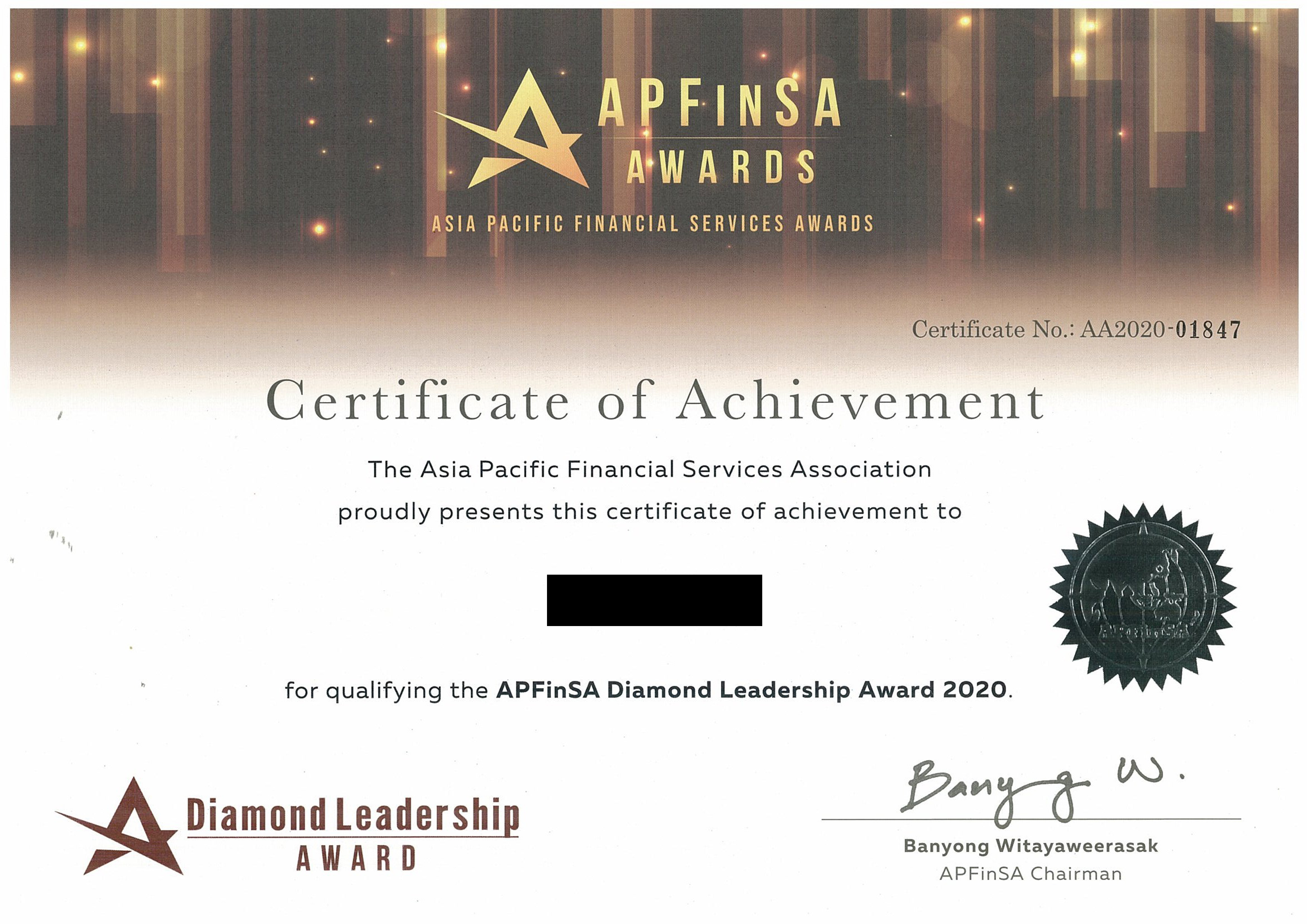 APFinSA Diamond Leadership Award 2020