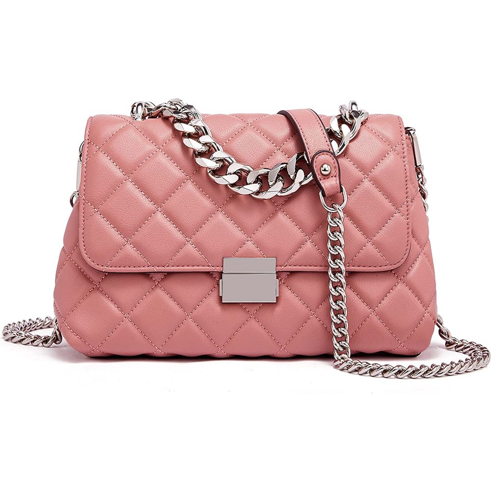 Leather Quilted Crossbody Purse with Metal Chain