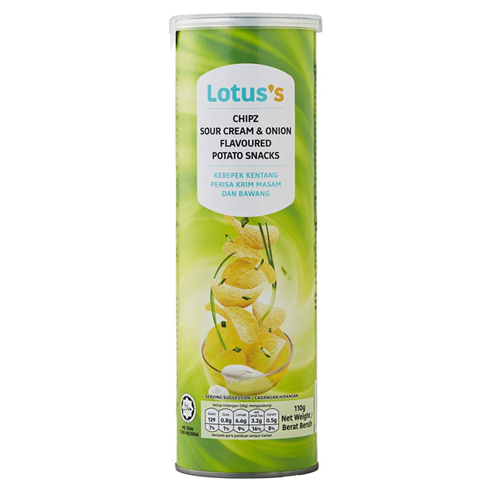 Lotuss Chipz Sour Cream & Onion Flavoured Potato Snacks 110g