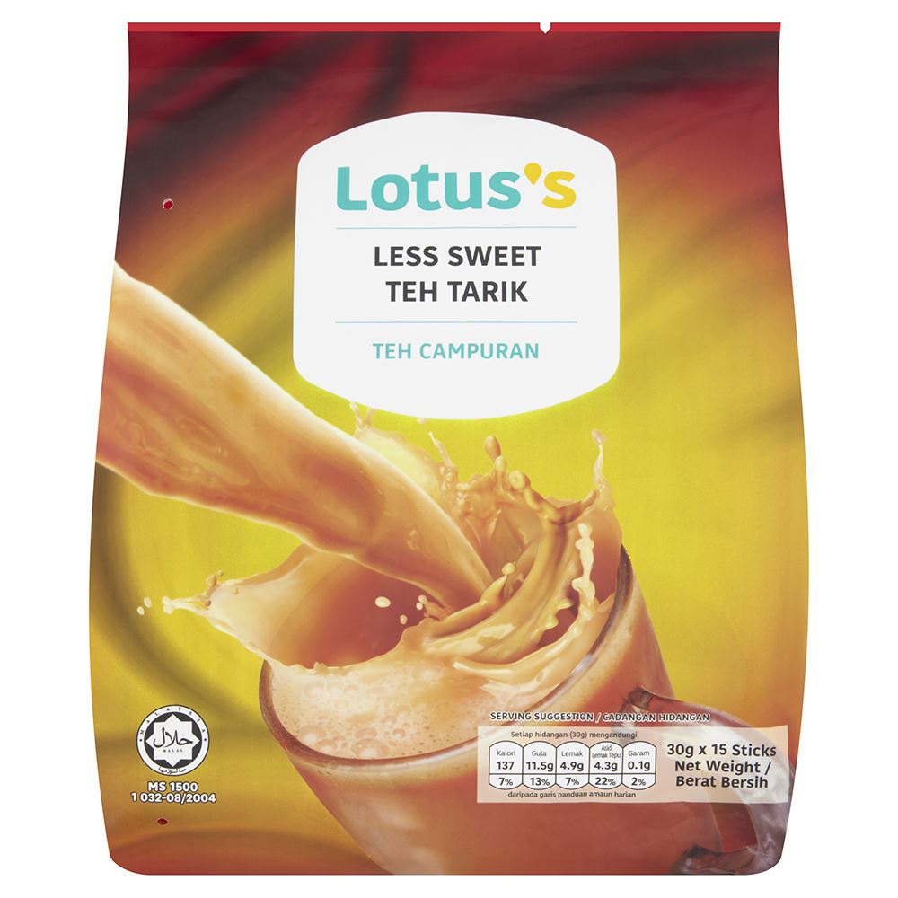Lotuss Less Sweet Teh Tarik 15's x 30g