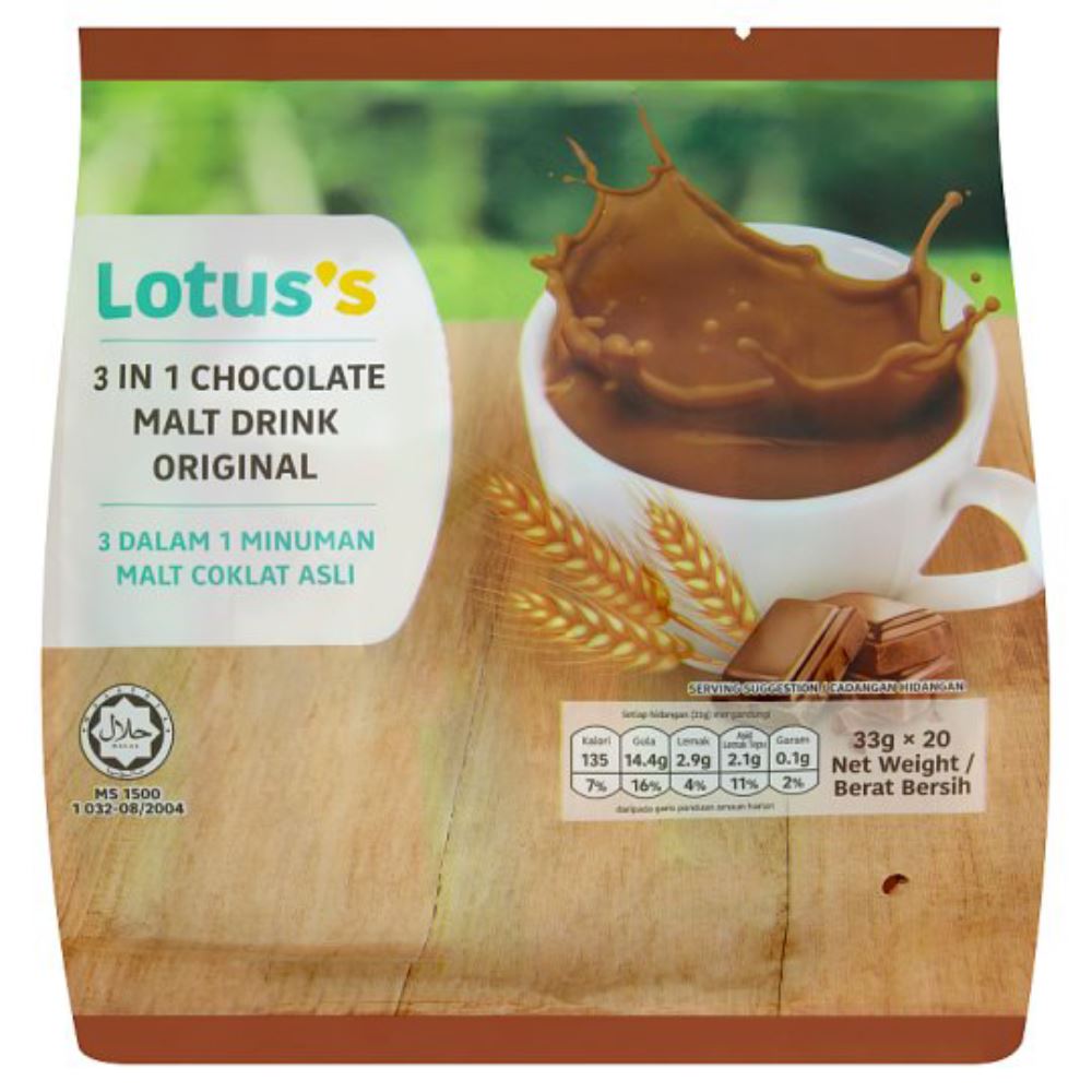 Lotuss 3 in 1 Chocolate Malt Drink Original 20's x 33g