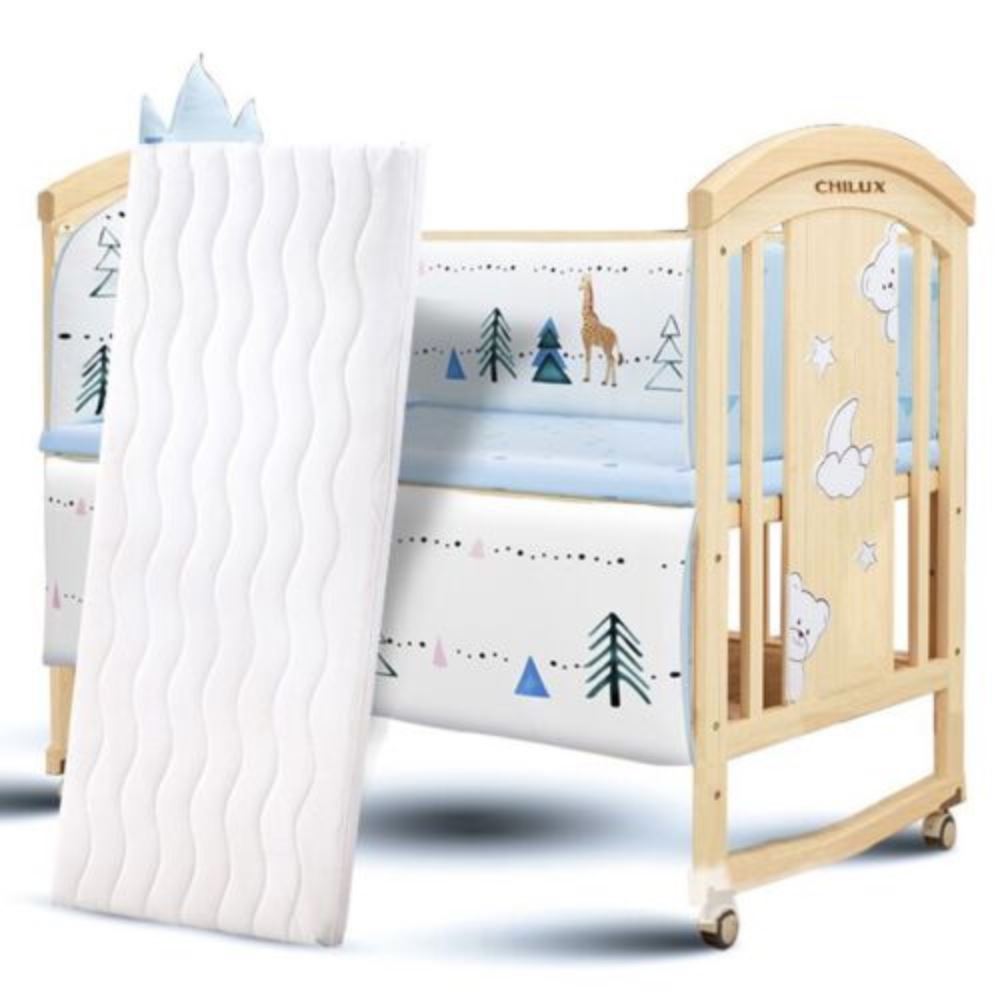 CHILUX 6 Mode Multifunctional Baby Cot - Peace Natural (COMBO 4: Full Set with Crown Cotton Cushion)