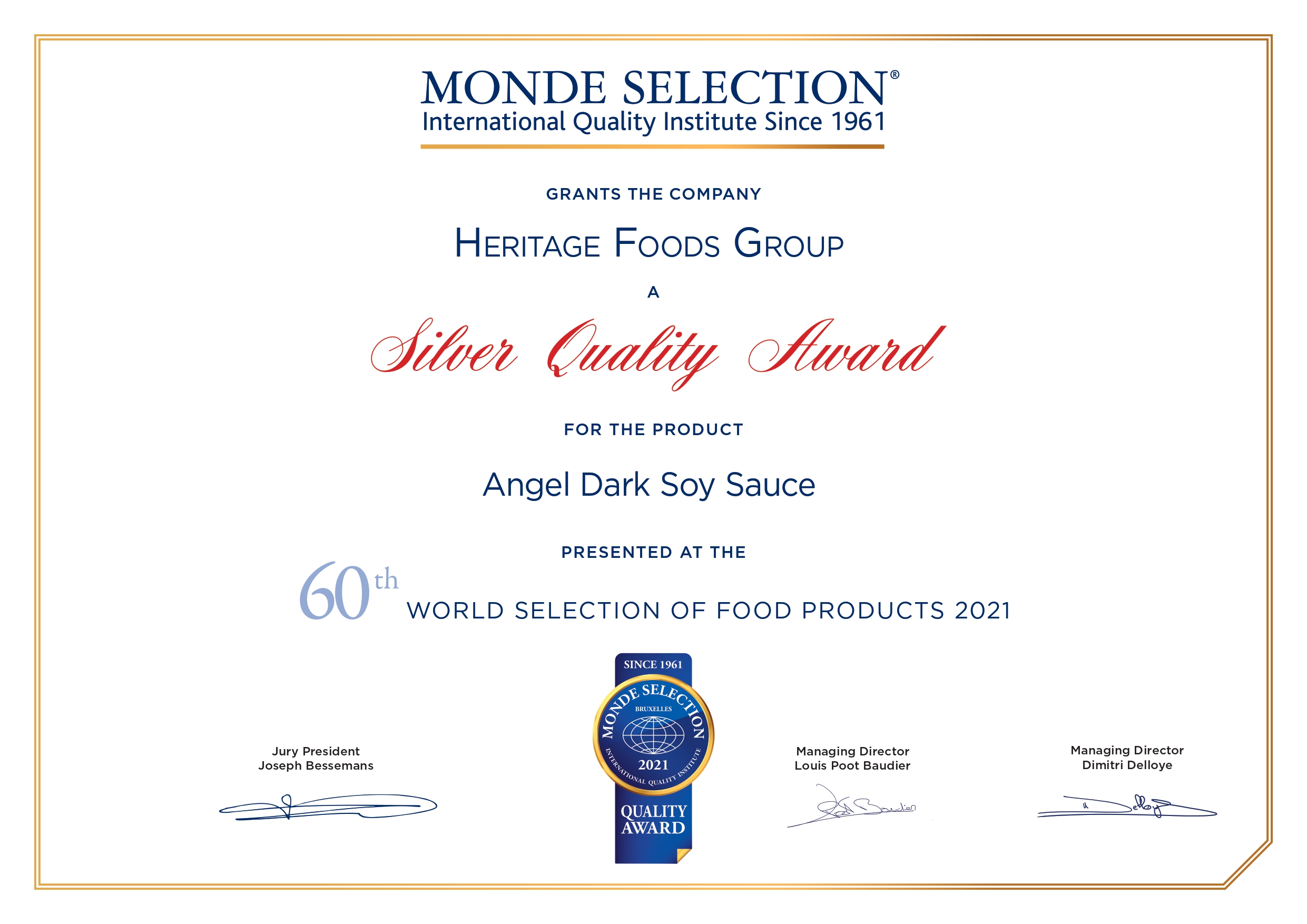 Monde Selection Silver Quality Award 2021