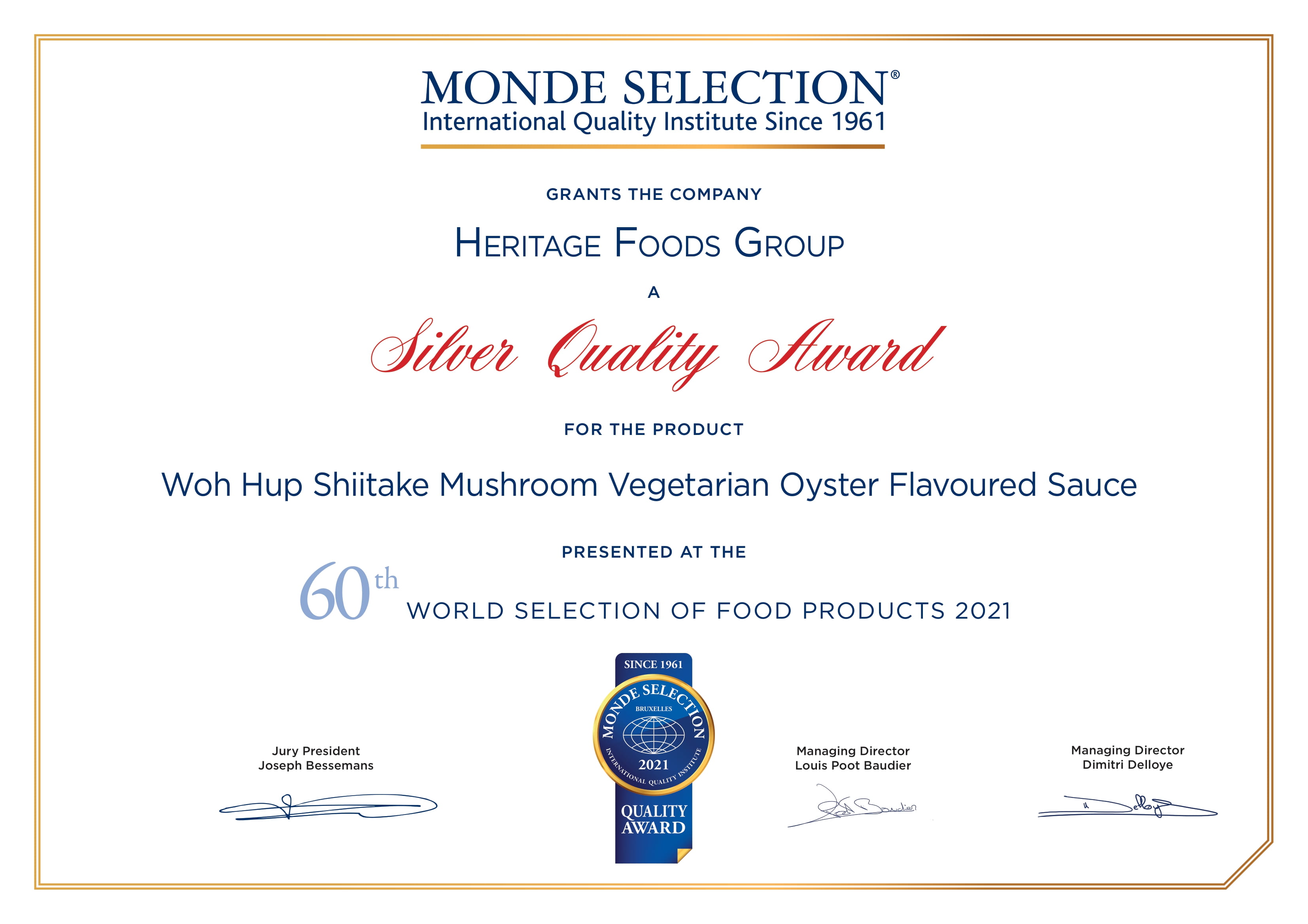 Monde Selection Silver Quality Award 2021