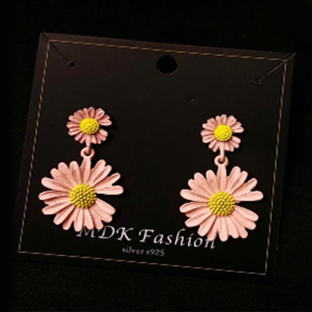 S925 Pink Daisy Flower Pendant Earrings