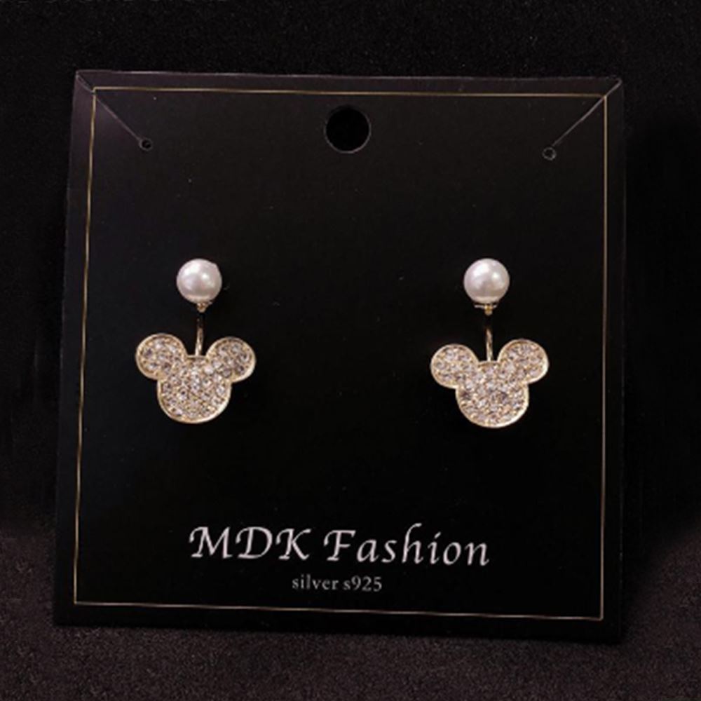 S925 Silver Mickey Mouse Front and Rear Zircon Gold Earrings