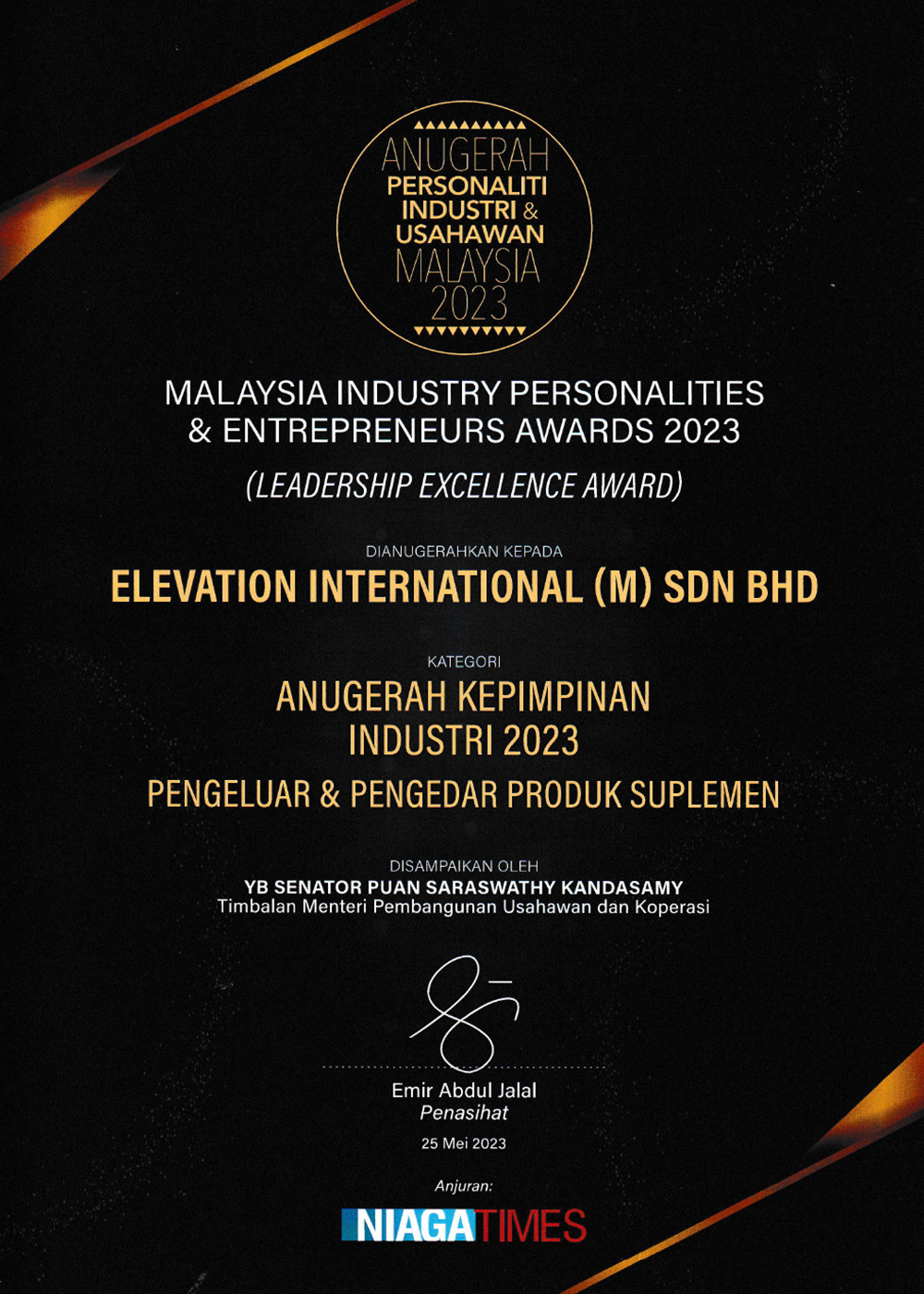 Malaysia Industry Personalities & Entrepreneurs Awards 2023 (Leadership Excellence Award)