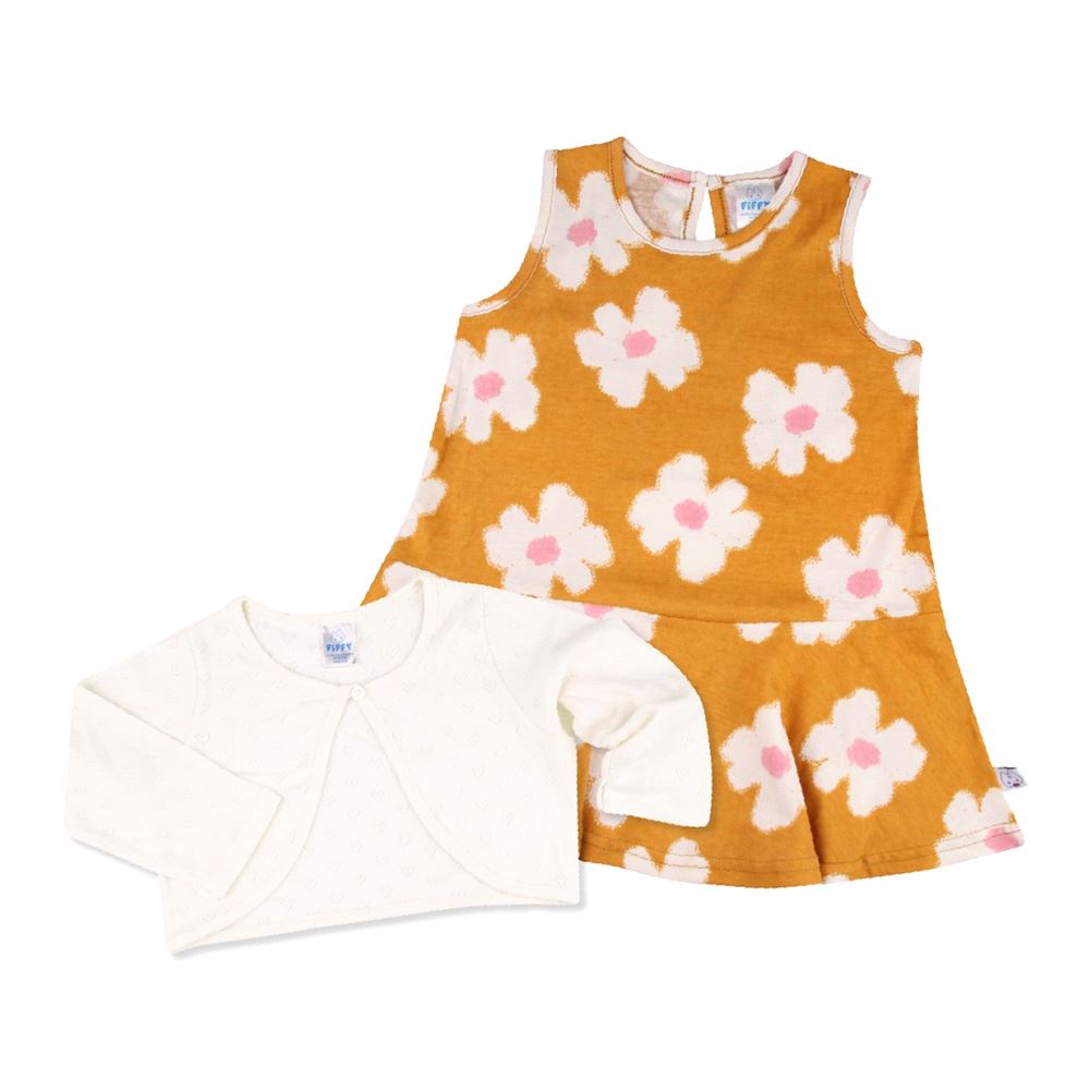 Fiffy Classy Flower Cardigan Dress Set