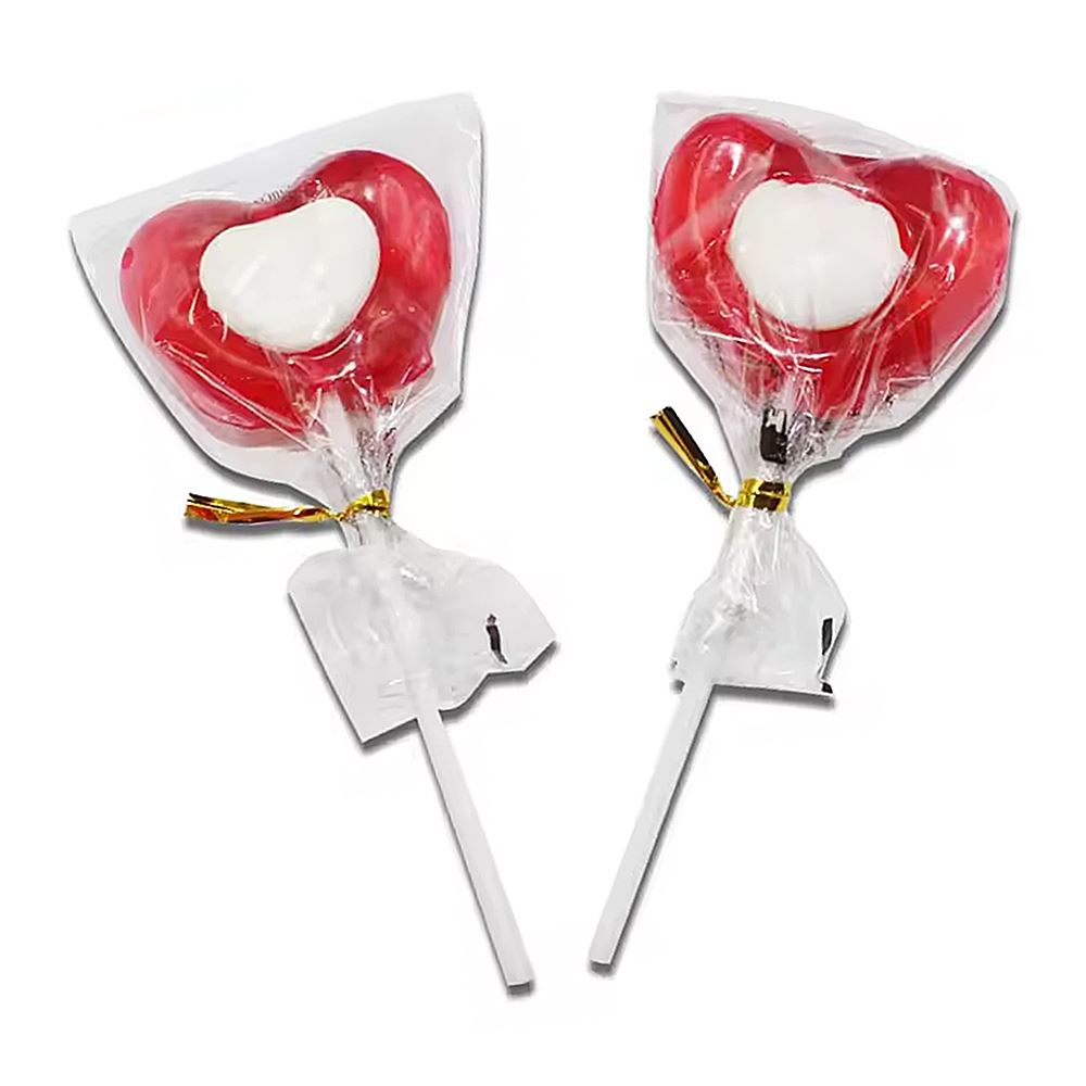 Red and White Colour Heart Shaped Sweet Lollipop 